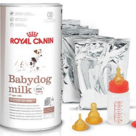 Esta marcha de leche para cachorros de perro incluye, además de tres sobres de 100 gr cada uno de leche en polvo, el biberón especial para cachorros, y tres tetinas