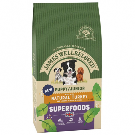 Pienso superfoods para perros cachorros y perros jóvenes – pavo con kale y quinoa