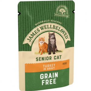 Comida húmeda sin cerealespara gatos, James Wellbeloved Senior Pavo en sobres