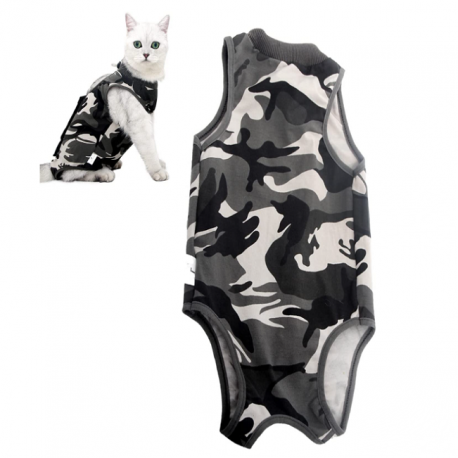 traje de recuperación quirúrjica para gatos, en color camuflaje